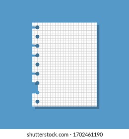 torn blank white small checkered notebook paper sheet