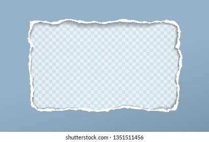 Torn blue paper frame for text on squared background. Vector illustration