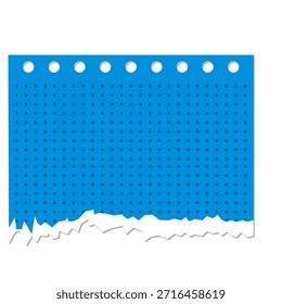 Torn blue paper with perforated edge and grid pattern, perfect for notes and creative projects