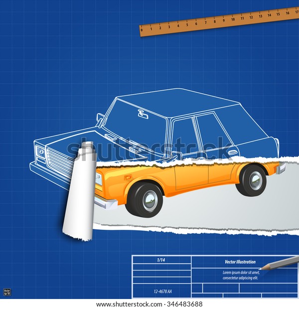 Torn blueprint\
car. vector illustration eps\
10