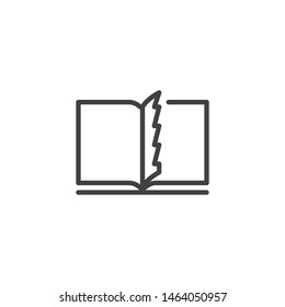 Torn book line icon. linear style sign for mobile concept and web design. Opened book with torn pages outline vector icon. Symbol, logo illustration. Vector graphics