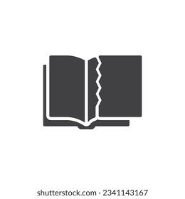 Icono de vector de página de libro despedazado. signo plano relleno para concepto móvil y diseño web. Icono de glifo de página rota de libro. Símbolo, ilustración del logotipo. Gráficos vectoriales