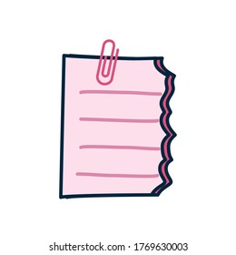 torn border of page with paper clip over white background, line and fill style, vector illustration