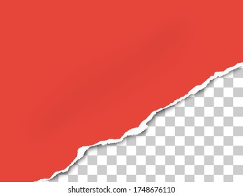 Torn bottom right part of sheet of red paper. Vector template paper design.