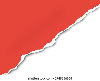 Torn bottom right part of sheet of red paper. Vector paper mockup.