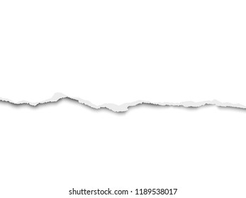 Torn bottom side of sheet of white paper placed horizontal from left to right. Vector paper mockup.