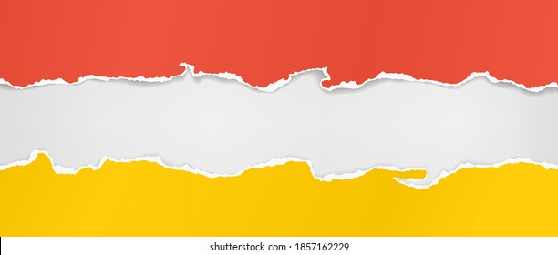 Torn of bright red and yellow paper are on white background for text, advertising or design. Vector illustration