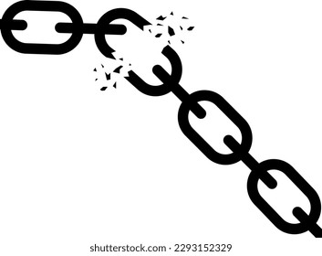 Icono de cadena rota.
El concepto de libertad. Enlace fuerte de metal desconectado de la cadena. Liberación de la esclavitud de la prisión. Ilustración del vector