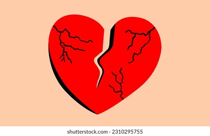 Torn and broken heart vector sign.  The concept of fading, unrequited love.  