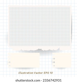 Torn brown note paper on checkered paper,Flat Modern design ,Vector illustration EPS 10