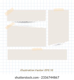 Torn brown note paper on checkered paper,Flat Modern design ,Vector illustration EPS 10