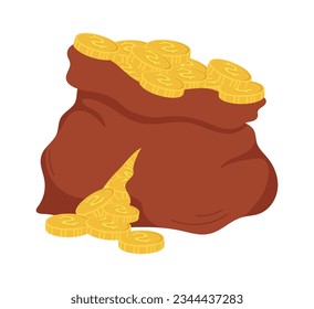 Torn Burlap Bag With Coins Vector Illustration