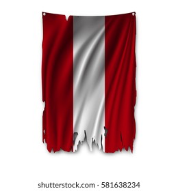 Torn by the wind national flag of Austria. Ragged. The wavy fabric on white background. Realistic vector illustration.