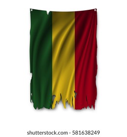 Torn by the wind national flag of Bolivia. Ragged. The wavy fabric on white background. Realistic vector illustration.