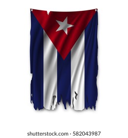 Torn by the wind national flag of Cuba. Ragged. The wavy fabric on white background. Realistic vector illustration.