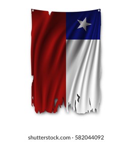 Torn by the wind national flag of Chile. Ragged. The wavy fabric on white background. Realistic vector illustration.