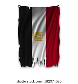 Torn by the wind national flag of Egypt. Ragged. The wavy fabric on white background. Realistic vector illustration.