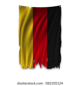 Torn by the wind national flag of Germany. Ragged. The wavy fabric on white background. Realistic vector illustration.