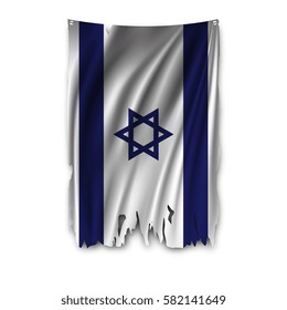 Torn by the wind national flag of Israel. Ragged. The wavy fabric on white background. Realistic vector illustration.