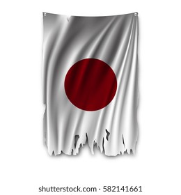 Torn by the wind national flag of Japan. Ragged. The wavy fabric on white background. Realistic vector illustration.