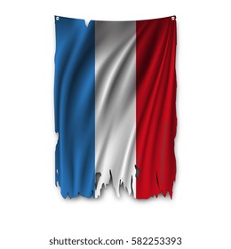 Torn by the wind national flag of Luxembourg. Ragged. The wavy fabric on white background. Realistic vector illustration.