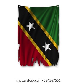 Torn by the wind national flag of Saint kitts and Nevis. Ragged. The wavy fabric on white background. Realistic vector illustration.