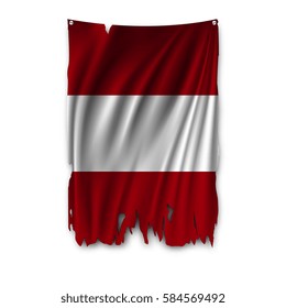 Torn by the wind national flag of Peru. Ragged. The wavy fabric on white background. Realistic vector illustration.