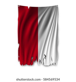 Torn By The Wind National Flag Of Poland. Ragged. The Wavy Fabric On White Background. Realistic Vector Illustration.