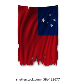 Torn by the wind national flag of Samoa. Ragged. The wavy fabric on white background. Realistic vector illustration.