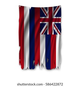 Torn by the wind national flag of Hawaiian islands. Ragged. The wavy fabric on white background. Realistic vector illustration.