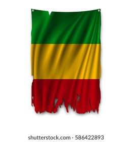Torn by the wind national flag of Mali. Ragged. The wavy fabric on white background. Realistic vector illustration.