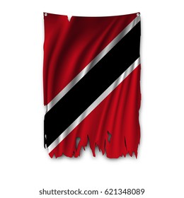 Torn by the wind national flag of Trinidad and Tobago. Ragged. The wavy fabric on white background. Realistic vector illustration.