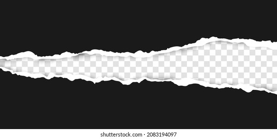 Torn cardboard. Realistic, torn, ripped strip of dark grey paper with a light shadow on a transparent background.