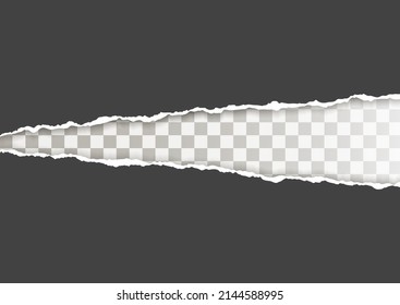 Torn cardboard. Realistic, torn, ripped strip of dark grey paper with a light shadow on a transparent background.