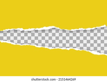 Torn cardboard. Realistic, torn, ripped strip of yellow paper with a light shadow on a transparent background.