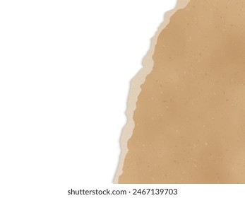 Torn cardboard texture illustration with brown and beige layers. Rough edges and textured surface create a realistic and rustic look. Vector illustration for background or design element.