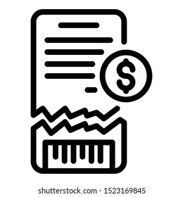 Torn check icon. Outline torn check vector icon for web design isolated on white background