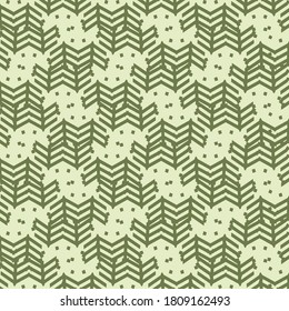 Torn chevron pattern. Doodle pattern with fir branches and dots. Textile design.
