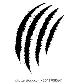 Torn claw mark with grunge edge and wild slash detail. Vector graphic for use in scary designs, monster attack visuals, or Halloween elements.
