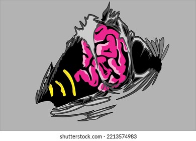 diseño vectorial de tela rota con un cerebro dentro