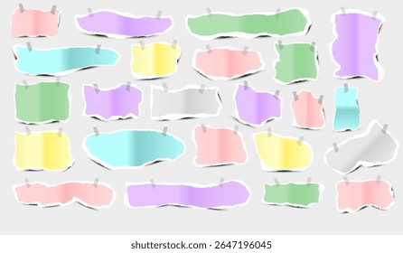 Torn Colorful Paper with sticky tape. colorful torn paper pieces in various shapes. vibrant torn paper. Decoration ornament art. Realistic papers scraps
