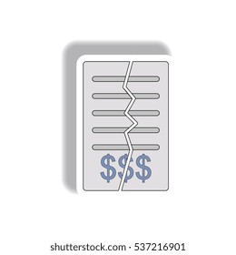 torn contract Vector illustration in paper sticker style of terminate the contract, Breach of Contract
