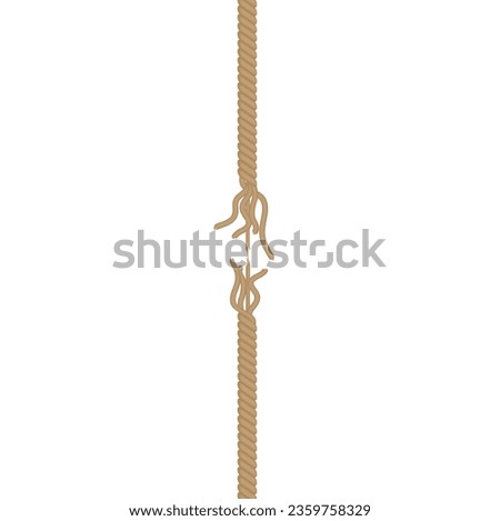 Torn cotton rope. Long broken rope, natural decorative cotton rope cartoon vector illustration