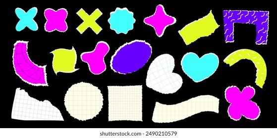 Torn and crumpled collage paper collection. Modern torn paper notebook sheets. Vector illustration