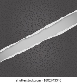 Torn of dark grey paper with different shapes pattern are on white background for your ad text or design. Vector illustration