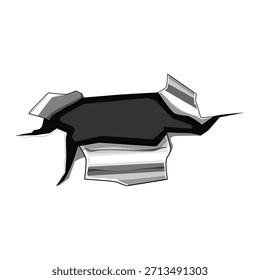 Elemento de Vector de agujero ragged oscuro desgarrado sobre fondo blanco que sugiere avance, impacto o destrucción, apertura áspera y grunge que revela el interior oscuro, ideal para Anuncios y superposiciones