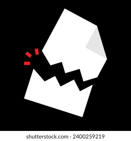 Torn document icon isolated on black background. Vector.