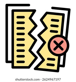 Torn document with a red cross sign is representing an invalid file or contract
