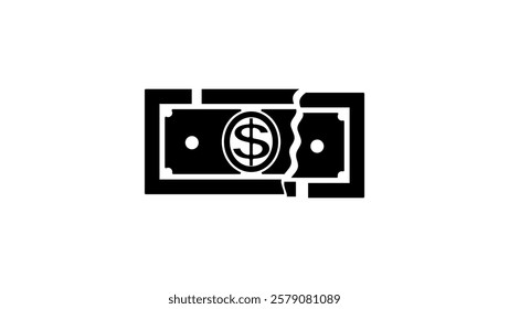 torn dollar, black isolated silhouette