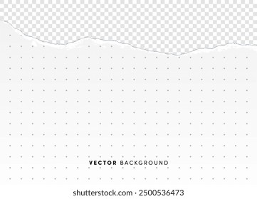 Torn dotted paper vector background. Horizontal empty ripped sheet of paper with dots, school notebook page for banner, decoration, design template.